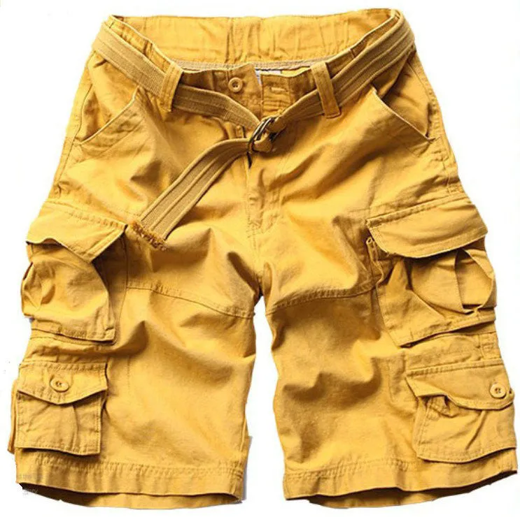 Free Belt High Quality Mens Cargo Shorts Multi-pocket Solid Men Short Pants