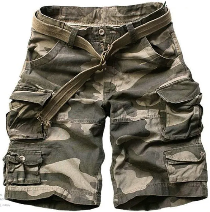 Free Belt High Quality Mens Cargo Shorts Multi-pocket Solid Men Short Pants