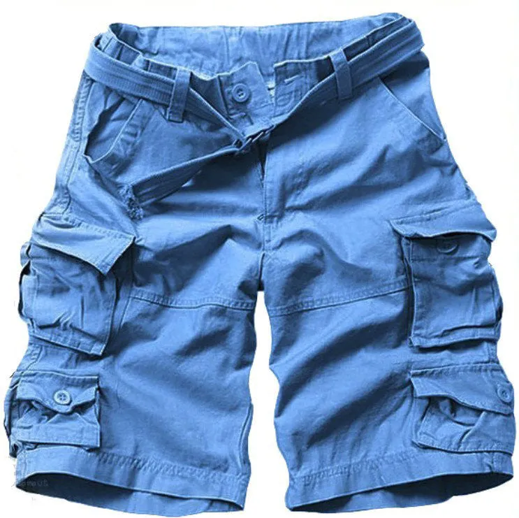 Free Belt High Quality Mens Cargo Shorts Multi-pocket Solid Men Short Pants