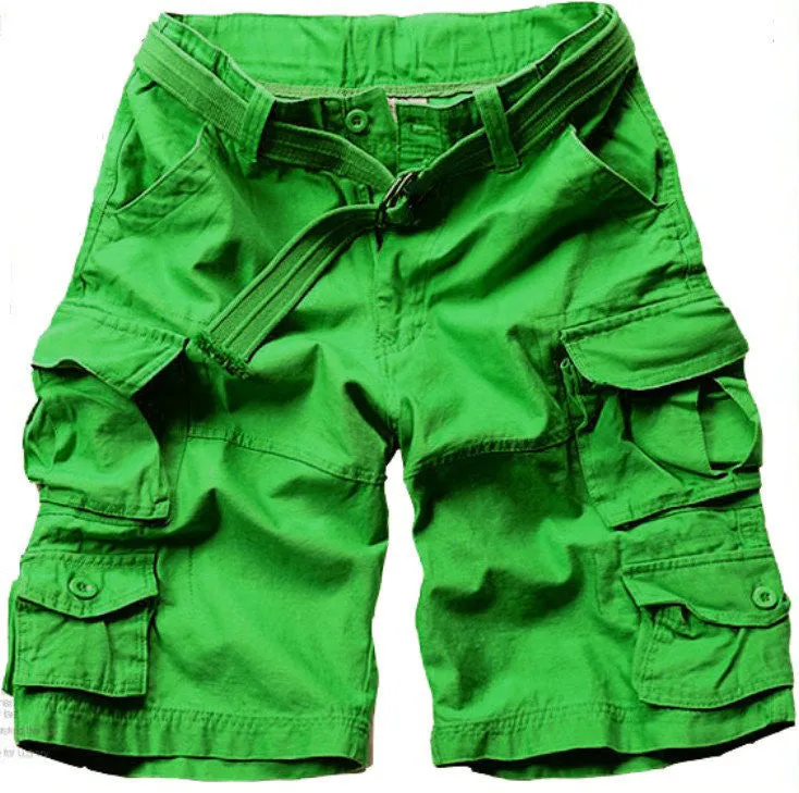 Free Belt High Quality Mens Cargo Shorts Multi-pocket Solid Men Short Pants