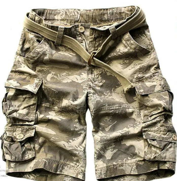 Free Belt High Quality Mens Cargo Shorts Multi-pocket Solid Men Short Pants