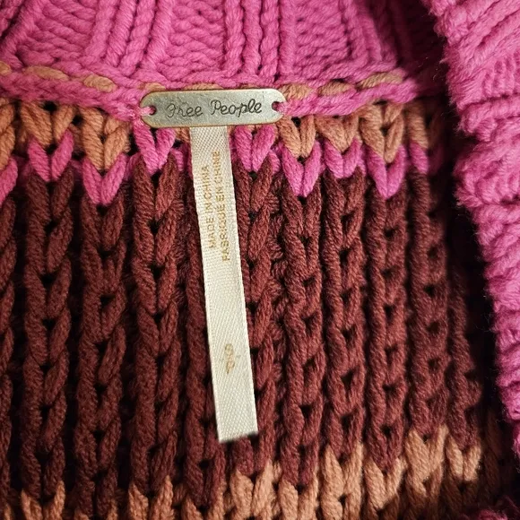 Free People Devon Open Knit Long Sleeve Chunky Oversized Sweater SMALL Fuchsia