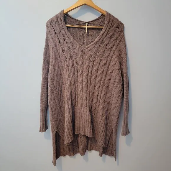 Free People Easy Cable Knit Brown Oversized Sweater Size S