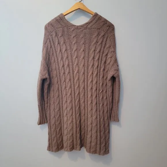 Free People Easy Cable Knit Brown Oversized Sweater Size S