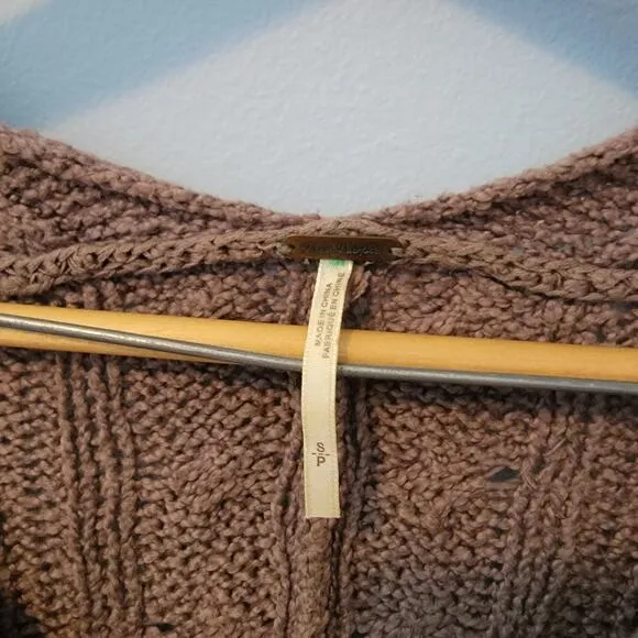 Free People Easy Cable Knit Brown Oversized Sweater Size S