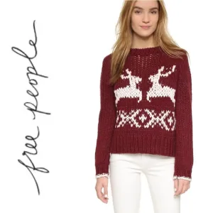 Free People Reindeer Sweater- Red White Size XS to Small