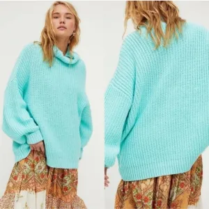 Free People Swim Too Deep Pullover Sweater Aqua Women's Size Small