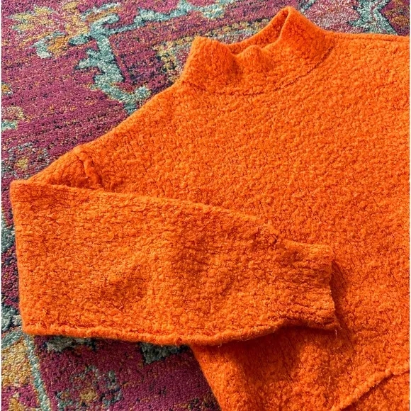 Free People | Women’s bright orange wool blend mock neck chunky sweater, size S