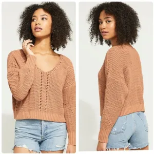 Gentle Fawn Arizona Chunky V-Neck Sweater in Clay Size XL