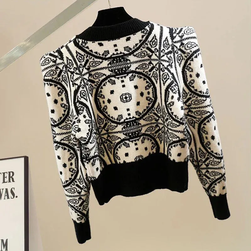 Geometric Knitted Soft Diamonds Beading Vintage Sweater