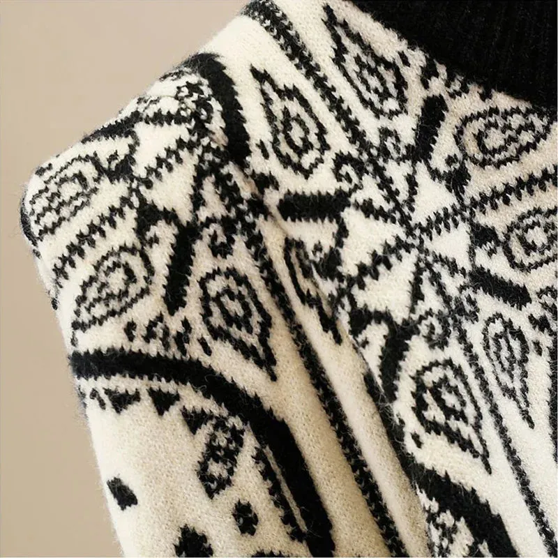Geometric Knitted Soft Diamonds Beading Vintage Sweater