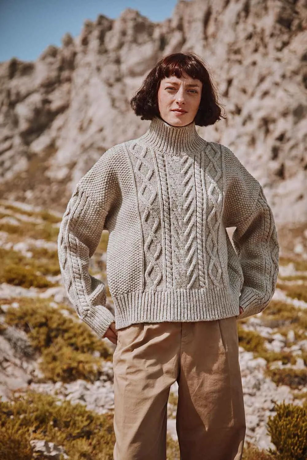 GWENAELLE Irish Cable Sweater in Merino Wool - Beige