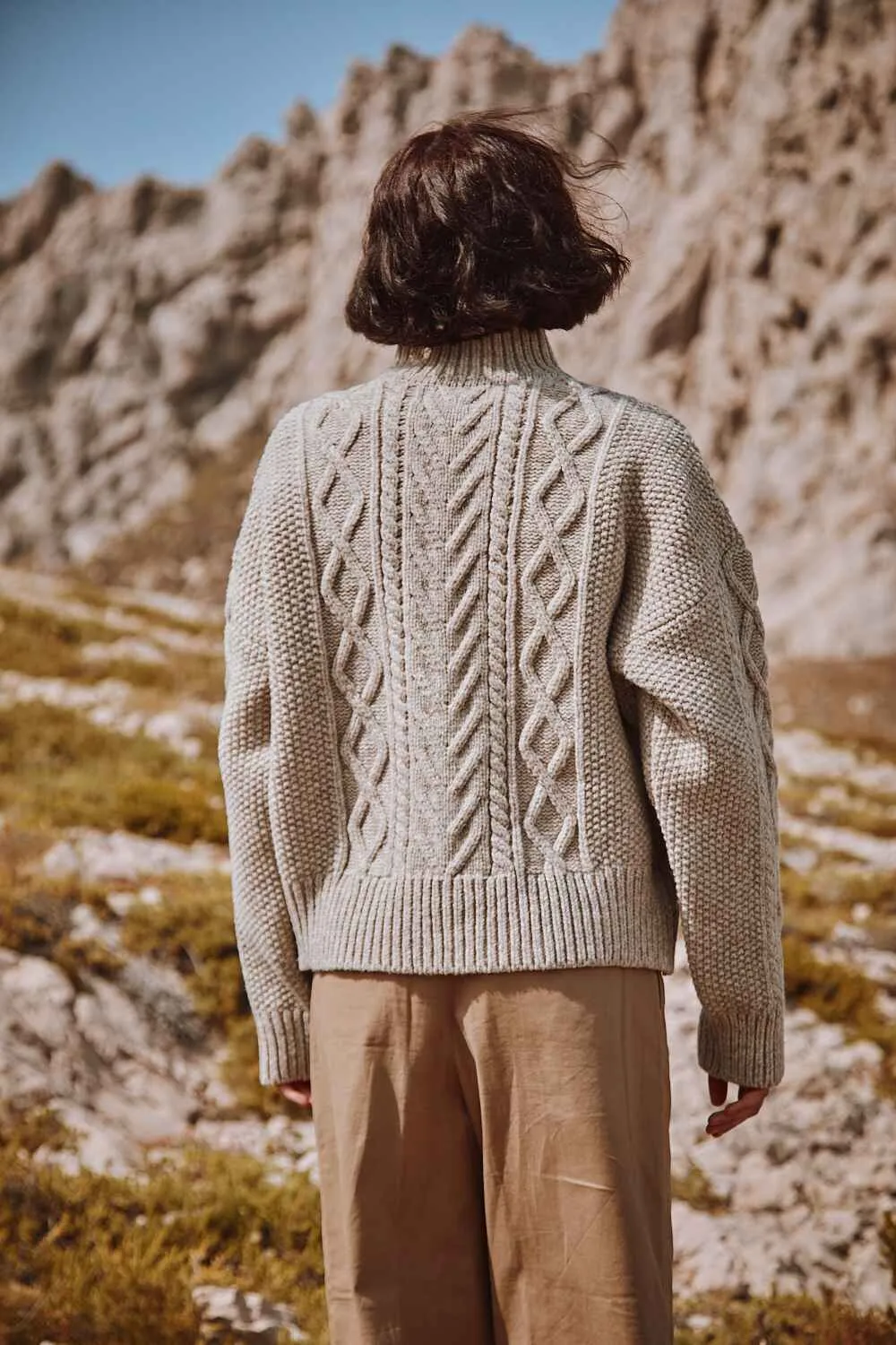 GWENAELLE Irish Cable Sweater in Merino Wool - Beige