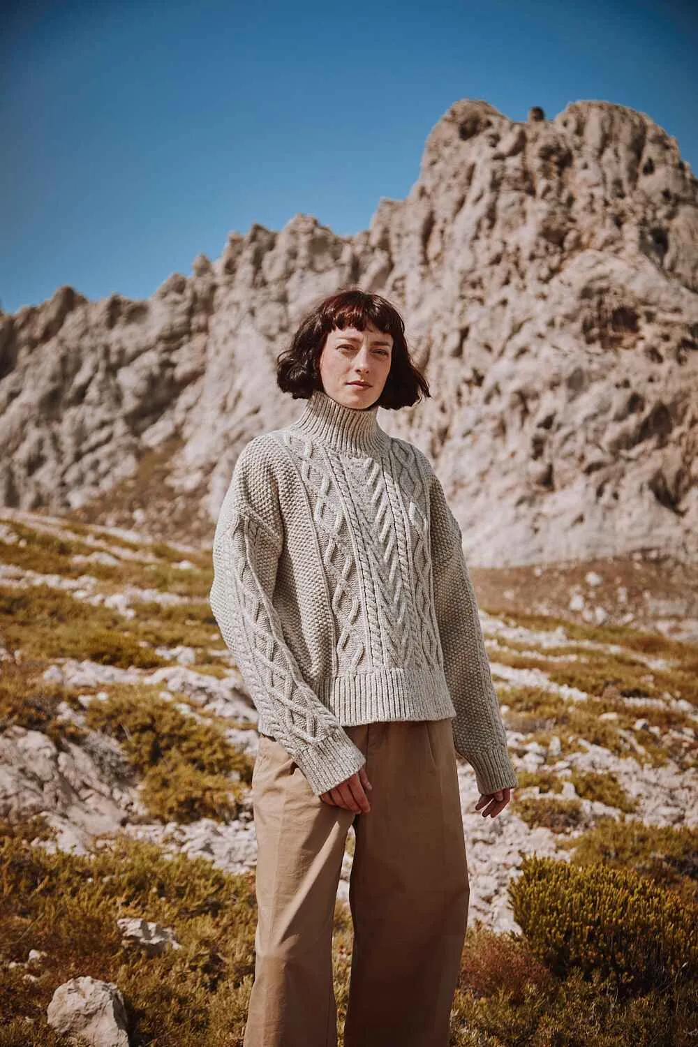 GWENAELLE Irish Cable Sweater in Merino Wool - Beige