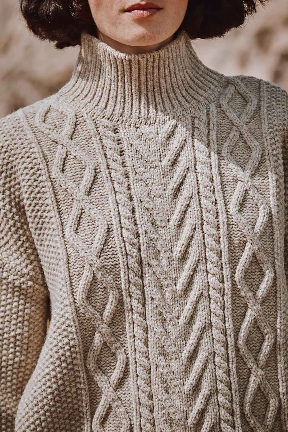 GWENAELLE Irish Cable Sweater in Merino Wool - Beige