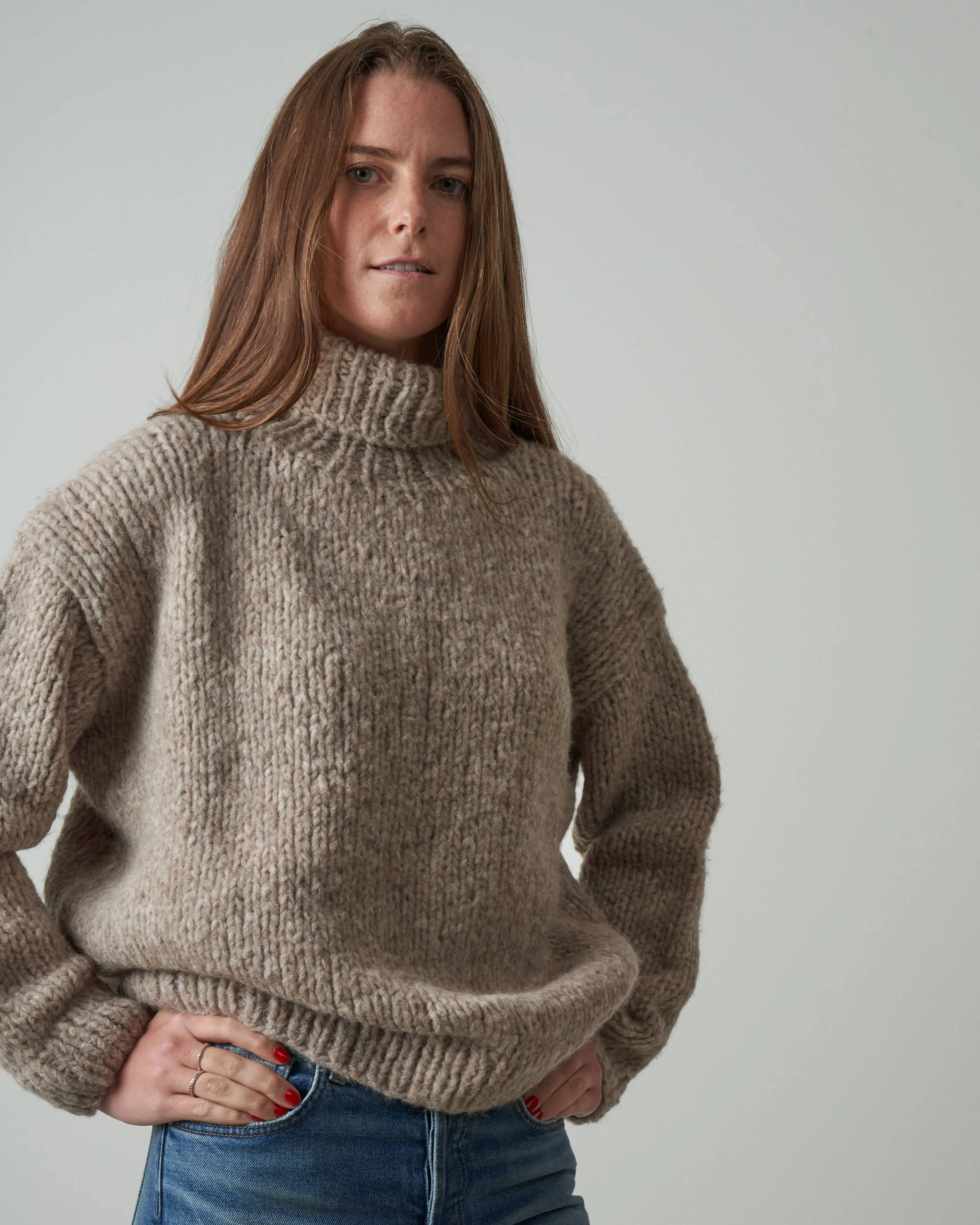 handknit new turtleneck - mouse melange