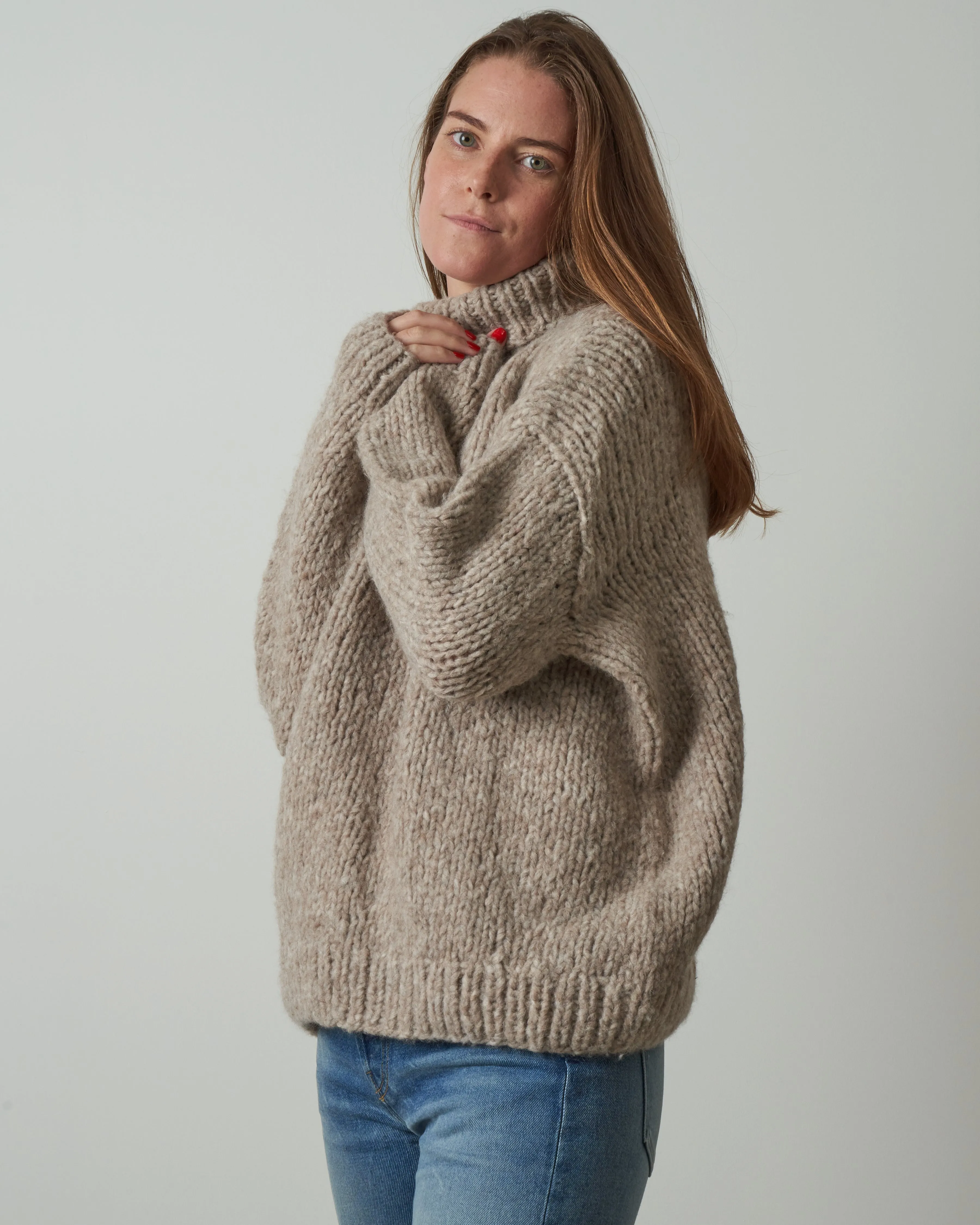 handknit new turtleneck - mouse melange