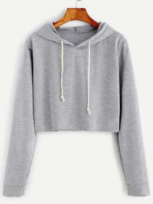 Har Maal Plain Grey Crop Hoodie for Women
