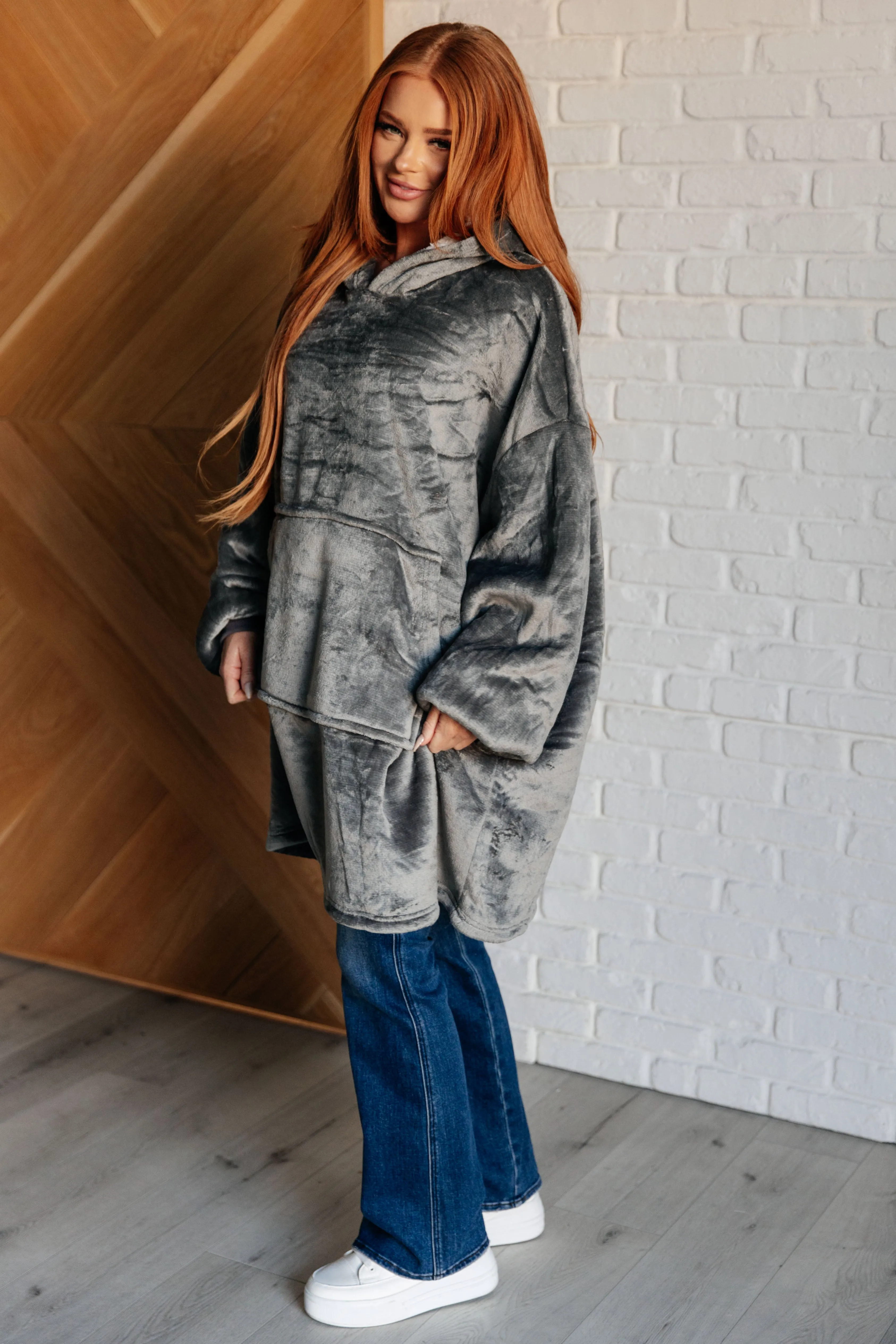 Hazel Blues® |  Oversized Velour Blanket Hoodie in Gray