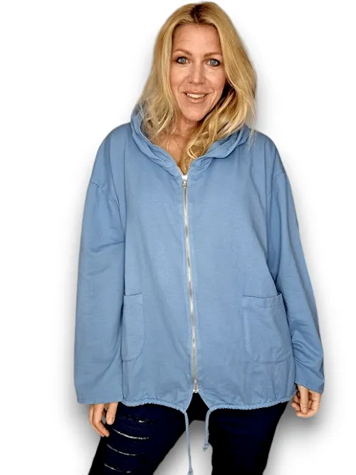HELGA MAY Italian Cotton Plain Hoodie ~ Petrol Blue