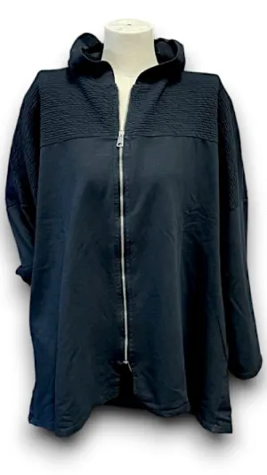HELGA MAY Italian Cotton Plain Patchwork Hoodie ~ Black