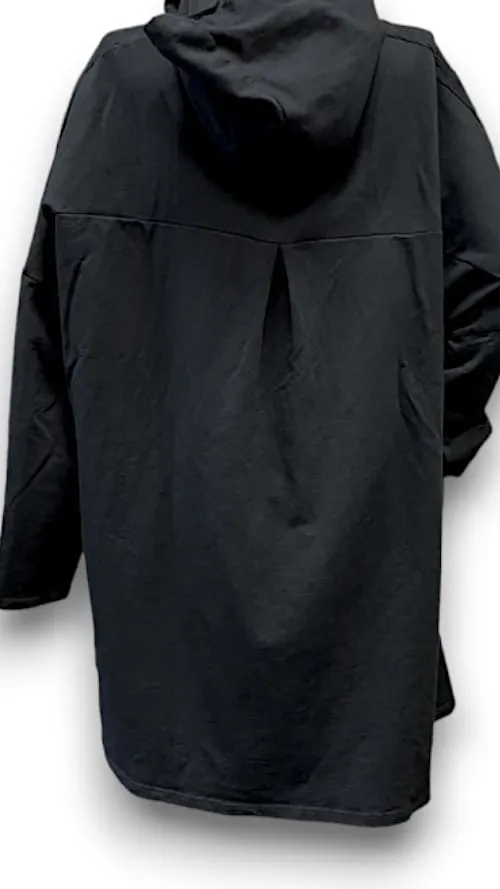 HELGA MAY Italian Cotton Plain Patchwork Hoodie ~ Black