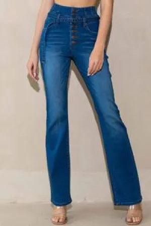 High Rise Height Waist With Belt bootcut Jeans