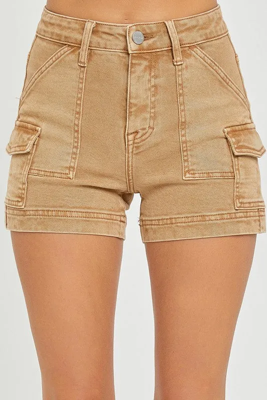 HIGH RISE SIDE CARGO POCKET SHORTS