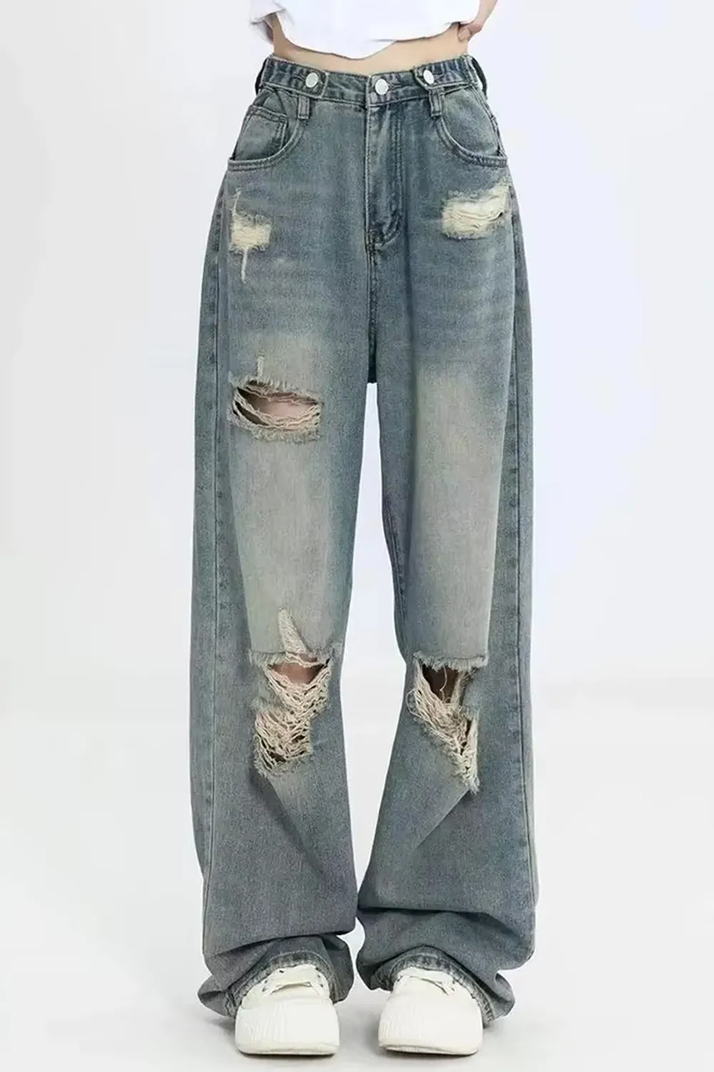High Waist Ripped Hole Long Jeans Pants