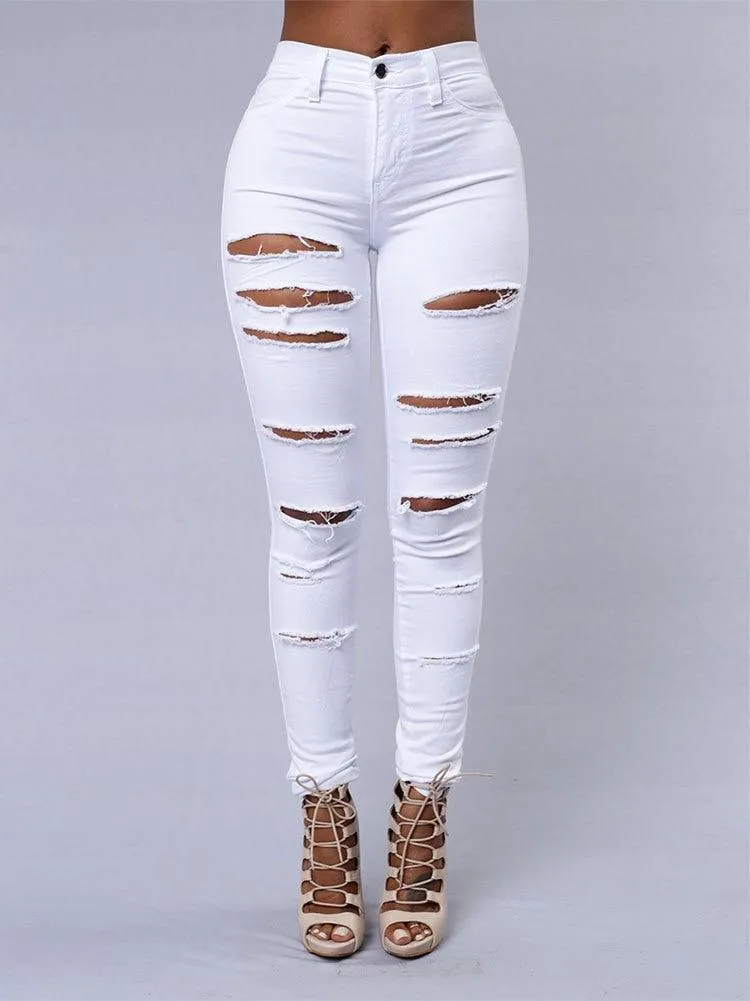 Hot ripped jeans for women sexy skinny pencil pants