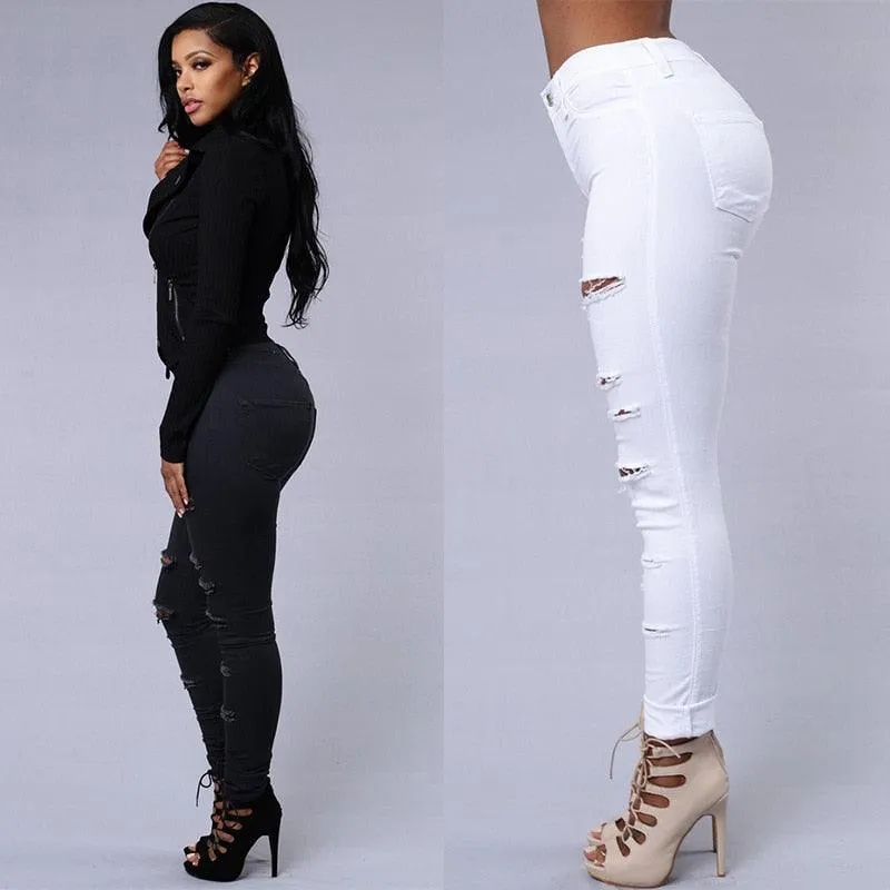 Hot ripped jeans for women sexy skinny pencil pants