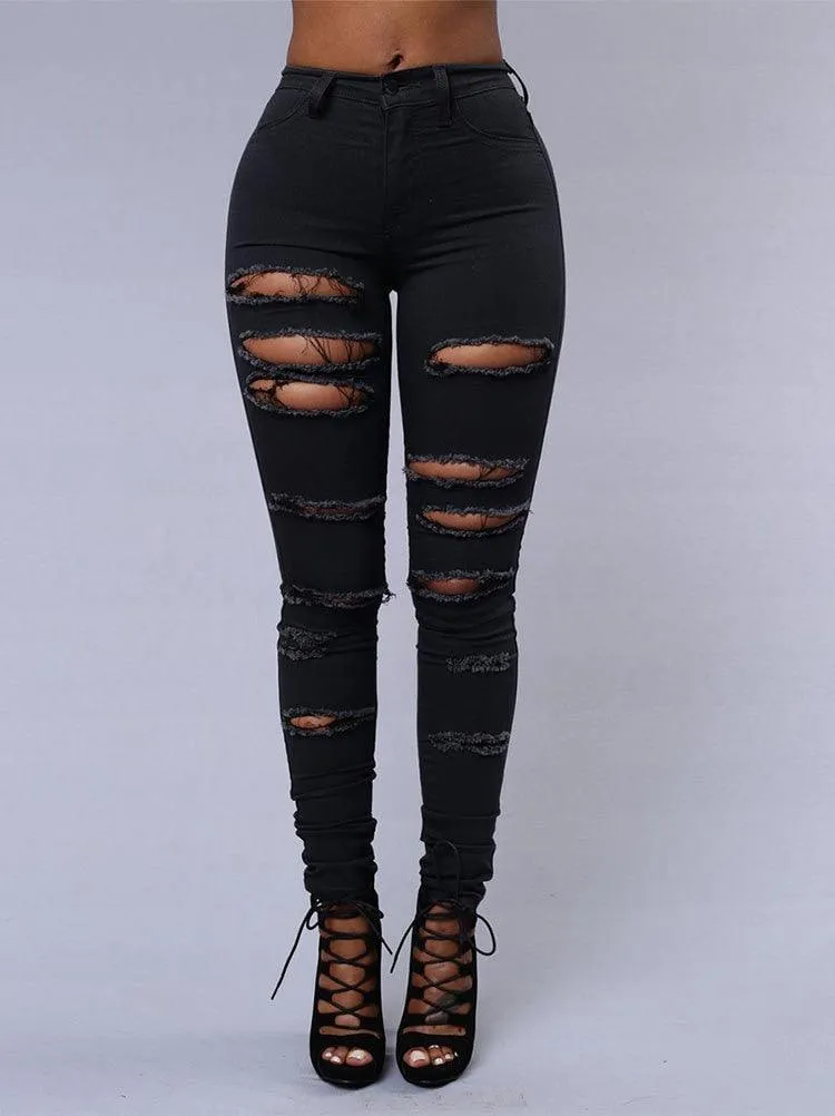Hot ripped jeans for women sexy skinny pencil pants