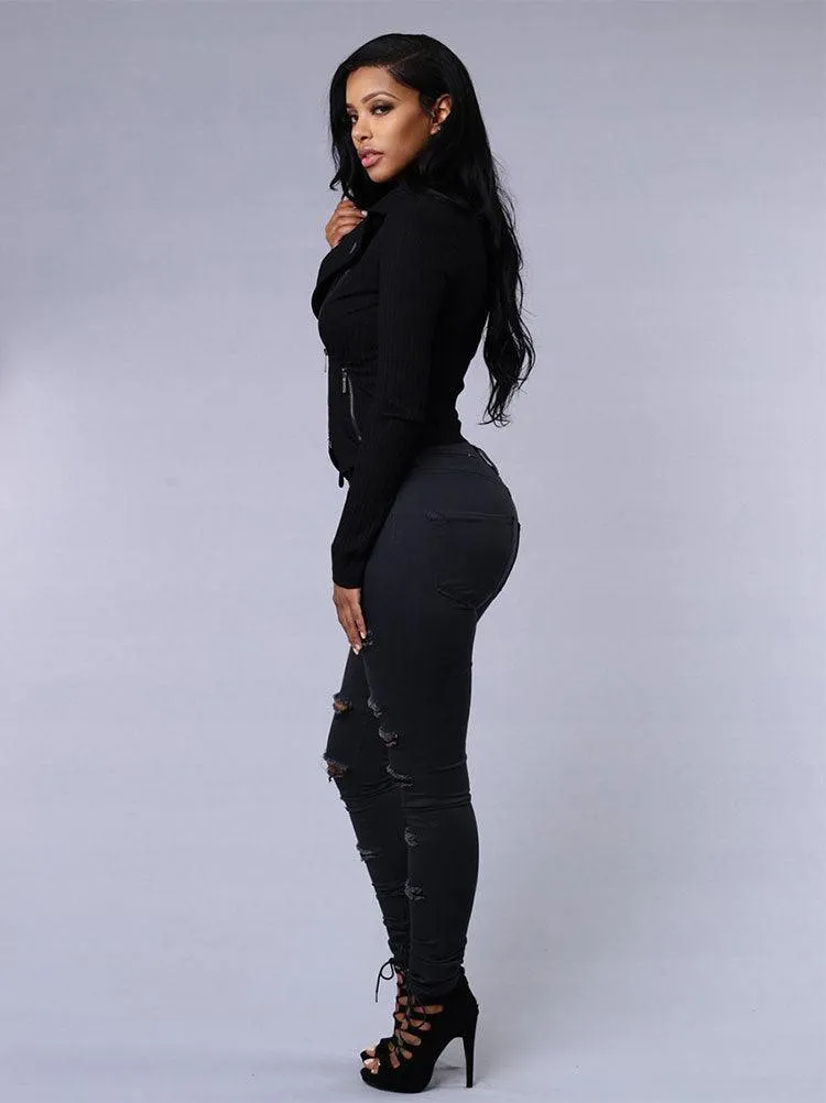 Hot ripped jeans for women sexy skinny pencil pants