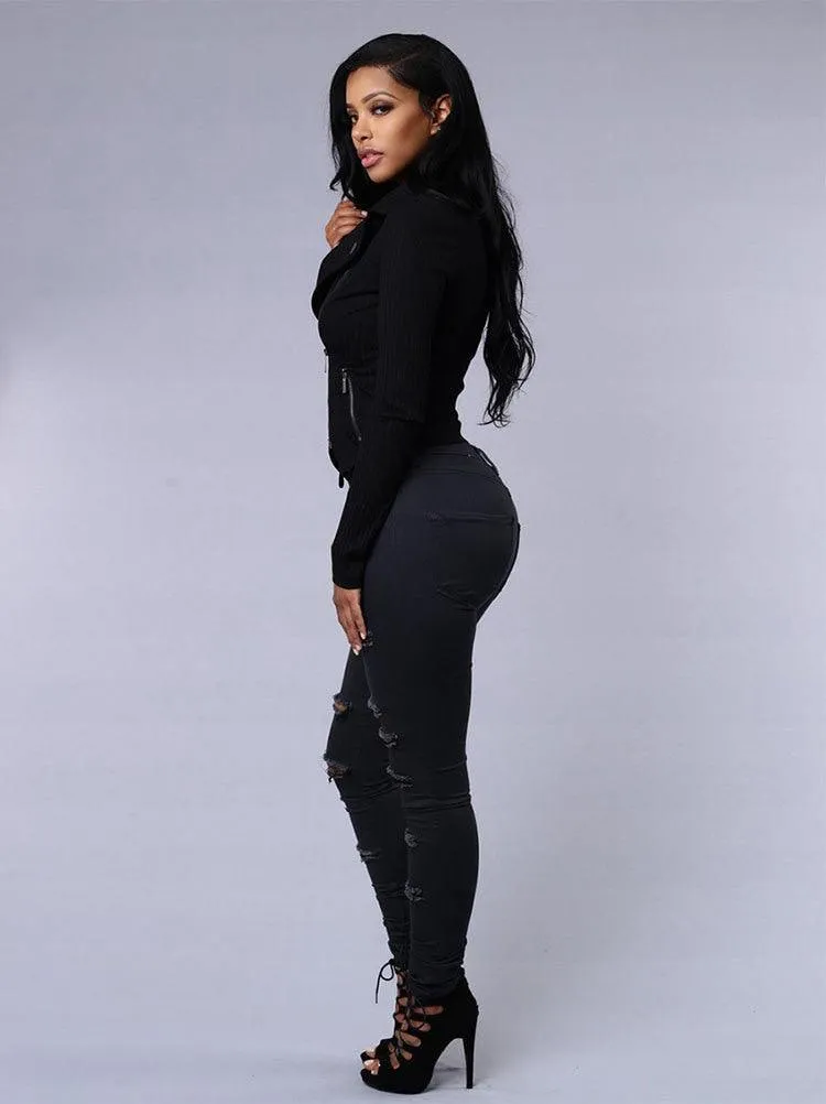 Hot ripped jeans for women sexy skinny pencil pants