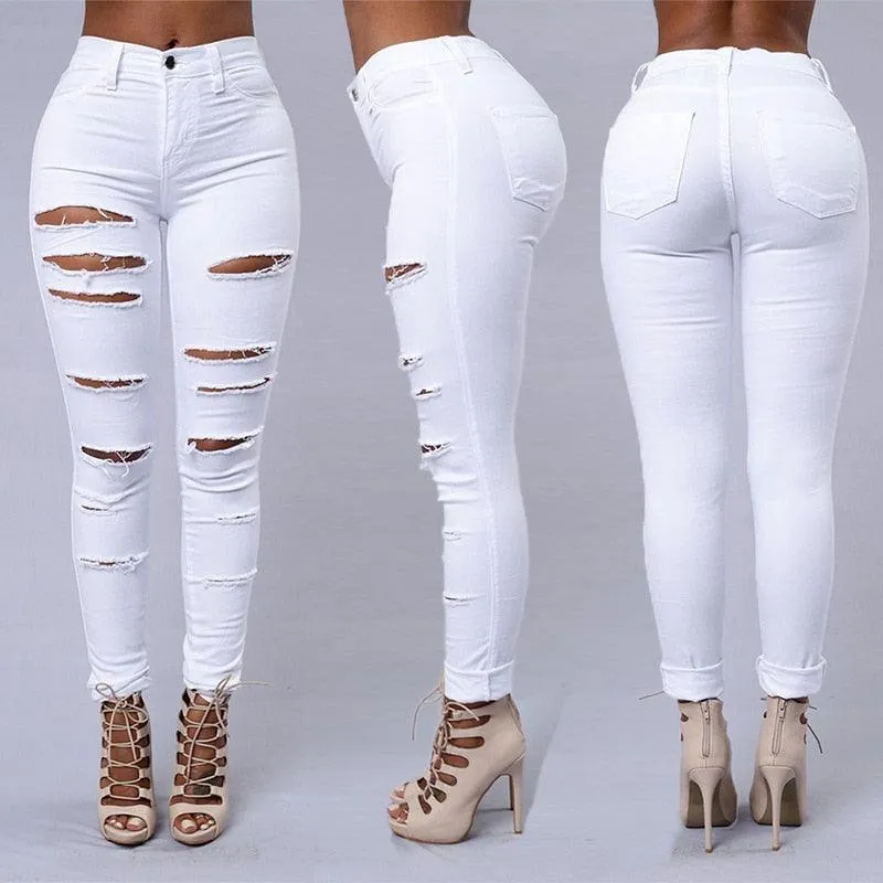 Hot ripped jeans for women sexy skinny pencil pants