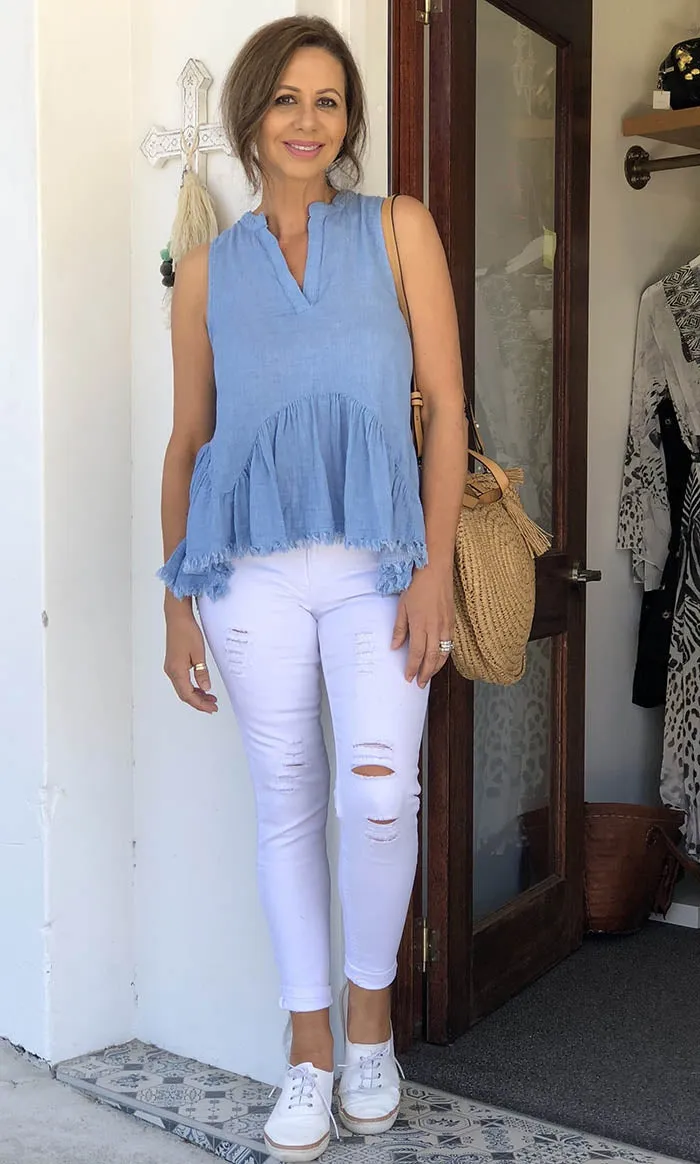 Jeans white ripped 7/8 length