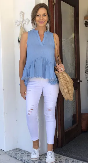 Jeans white ripped 7/8 length