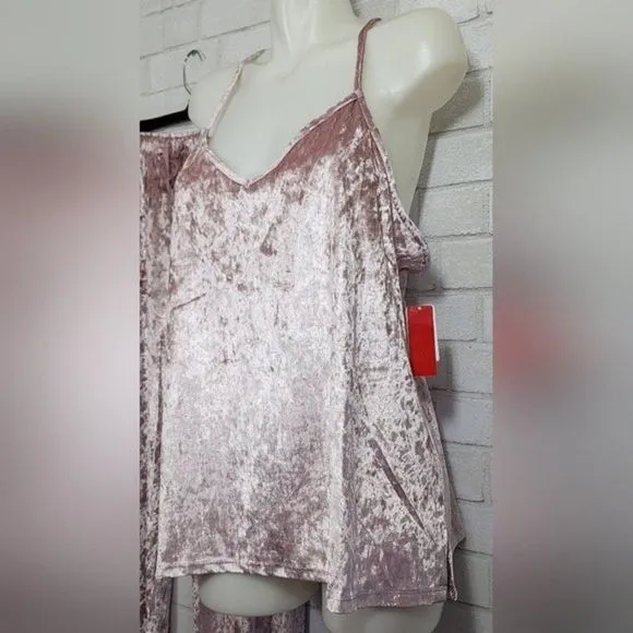 JOSIE by Natori Crushed Velvet Tank Pajama Set Women's Size Large 2 Pc Set Pink