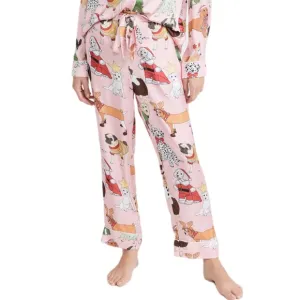 Karen Mabon Christmas Dog Print Pink Pajama Wide Leg Pants XL