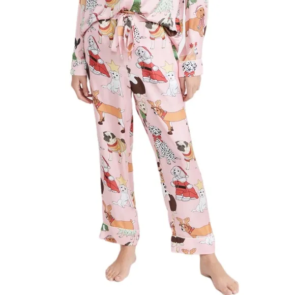 Karen Mabon Christmas Dog Print Pink Pajama Wide Leg Pants XL