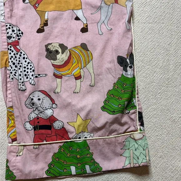 Karen Mabon Christmas Dog Print Pink Pajama Wide Leg Pants XL