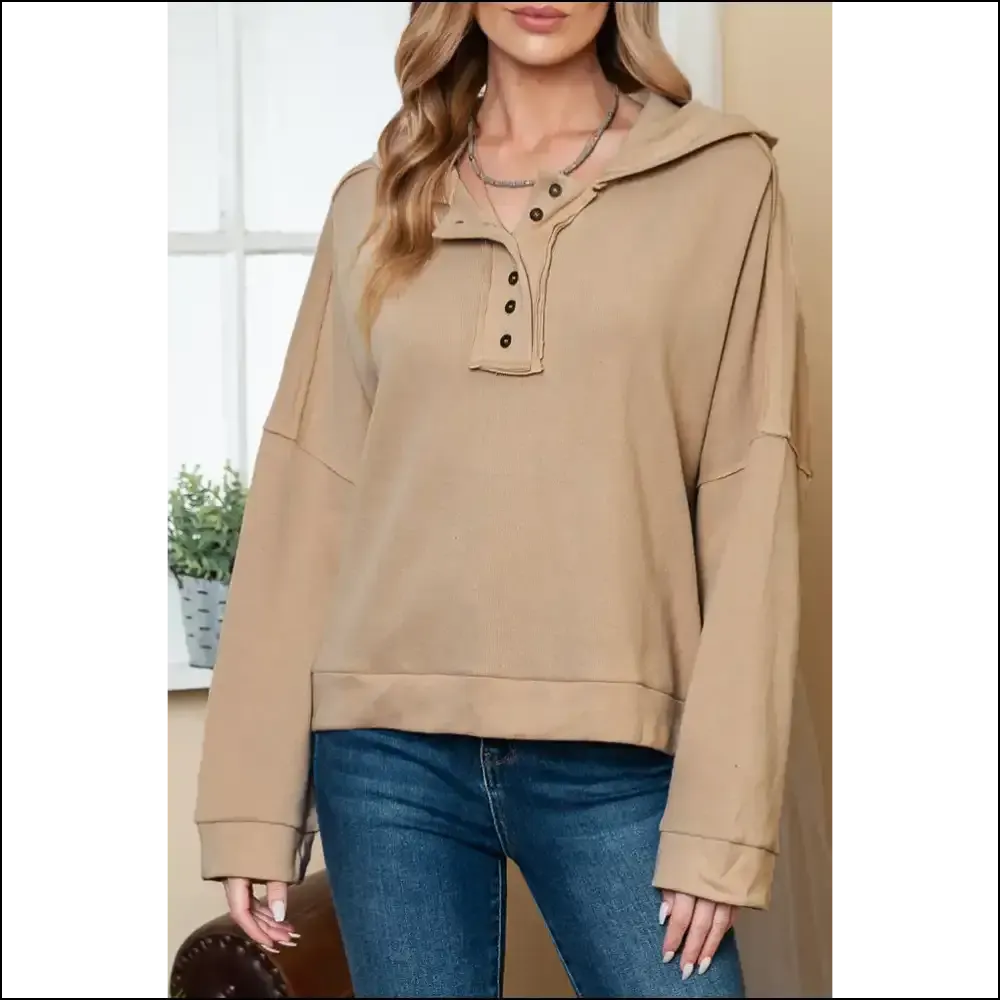Khaki Casual Button Seam Hoodie: so Comfy, It's  Chic Needful Things