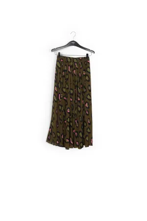 Khaki leopard-print midi skirt