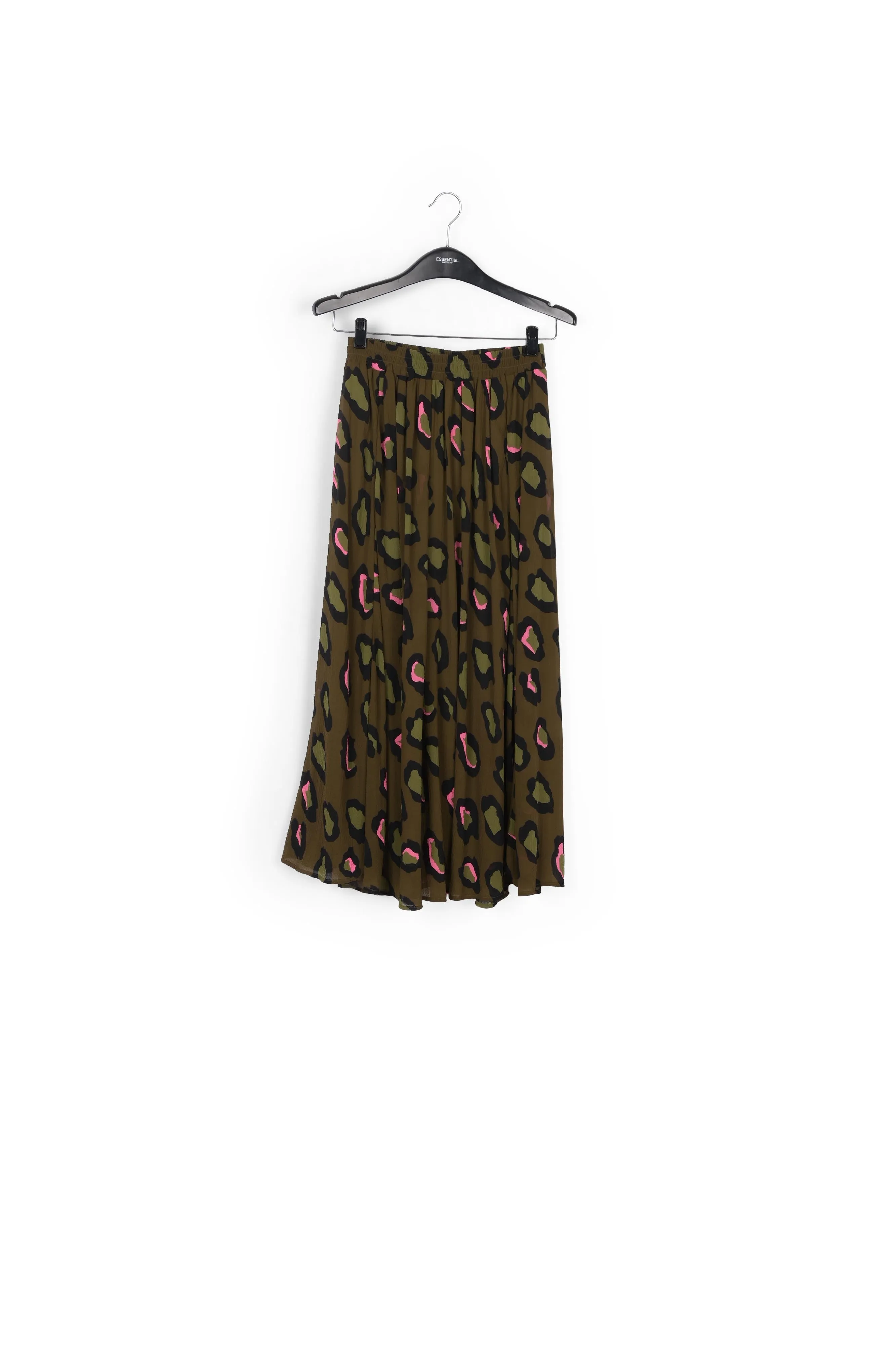 Khaki leopard-print midi skirt
