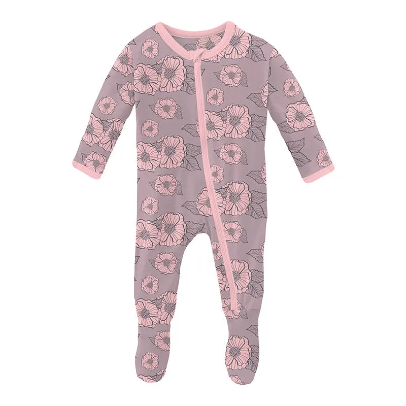 KicKee Pants Footie with Zipper - Sweet Pea Poppies