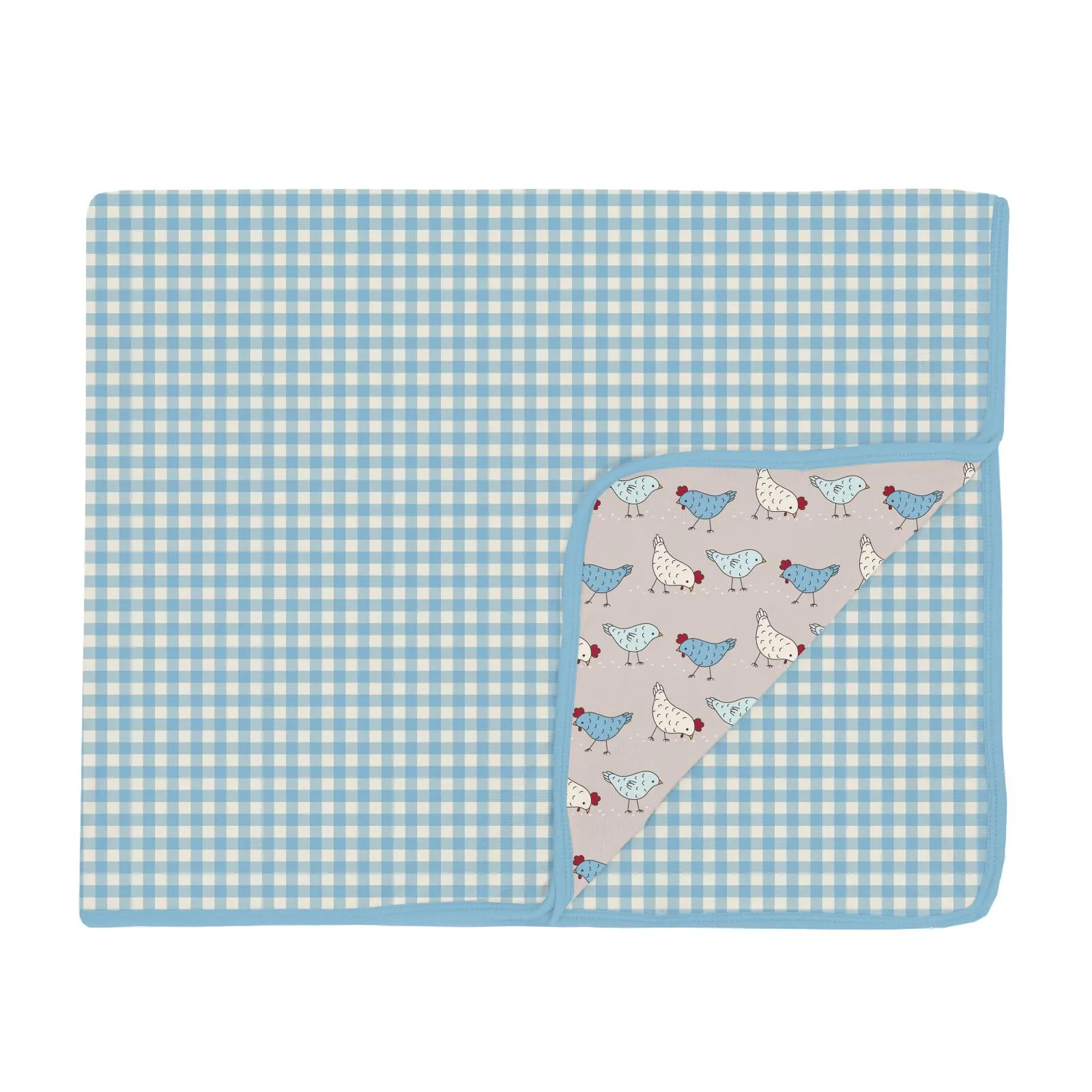 Kickee Pants Toddler Blanket- Seaside Blue Gingham/Latte Chicken