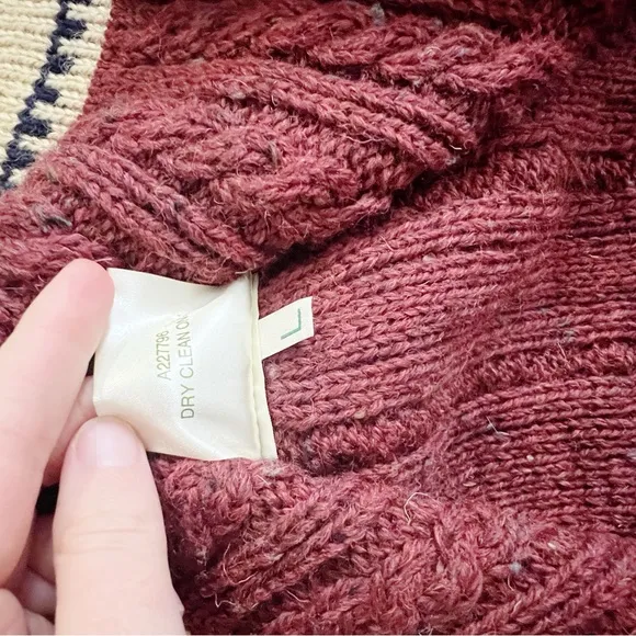 Kilronan Knitwear Ireland 100% Wool Cable Knit Cardigan Sweater Red long Large