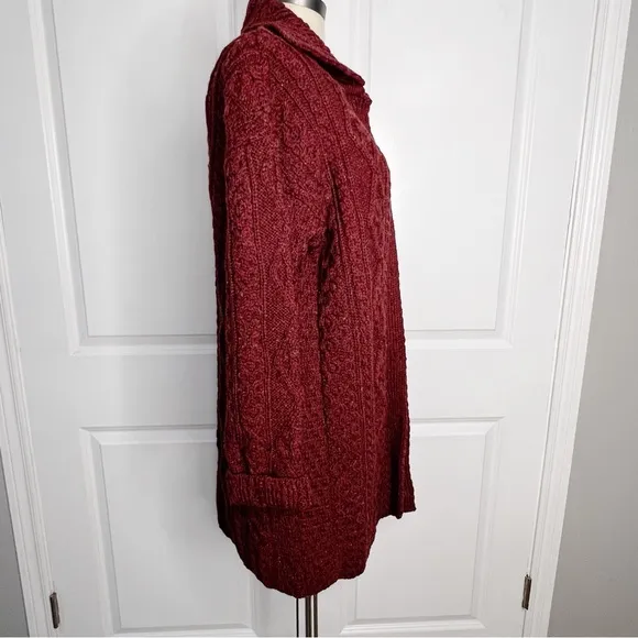 Kilronan Knitwear Ireland 100% Wool Cable Knit Cardigan Sweater Red long Large