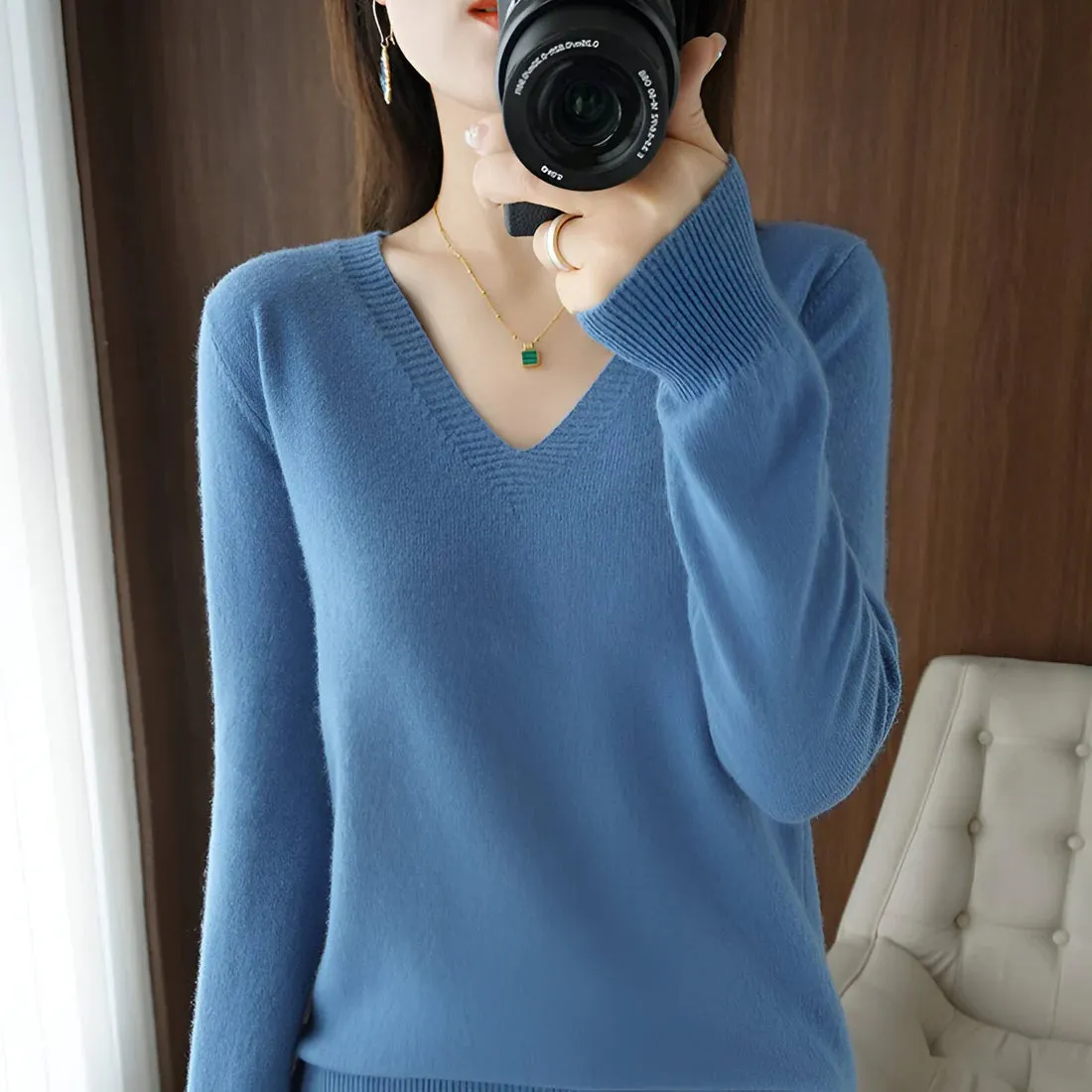 Knit Aura™ | Women's Comfortable V-Neck Knitted Sweater | Soft Fabric, Relaxed Fit & Stylish Design
