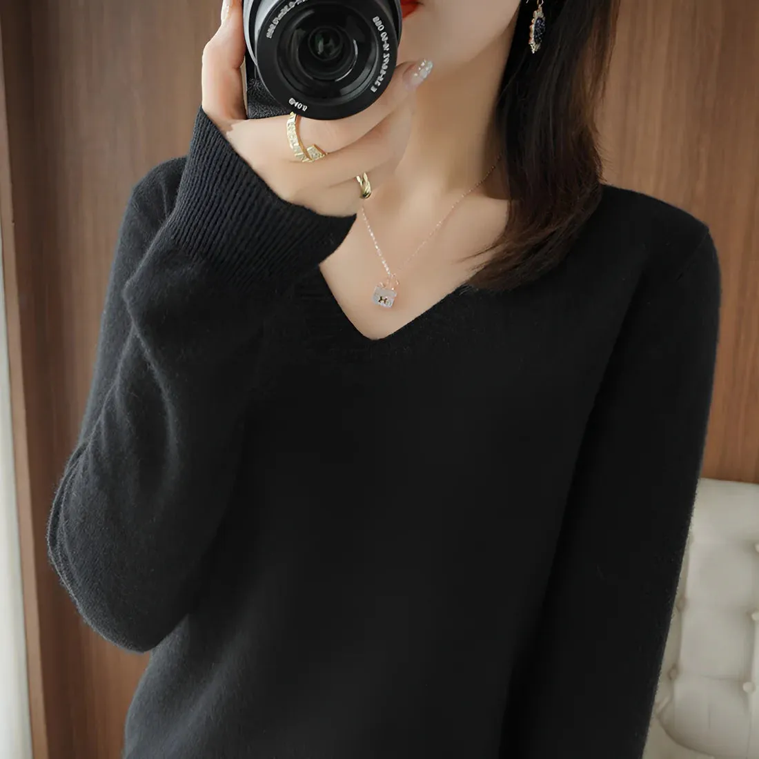 Knit Aura™ | Women's Comfortable V-Neck Knitted Sweater | Soft Fabric, Relaxed Fit & Stylish Design